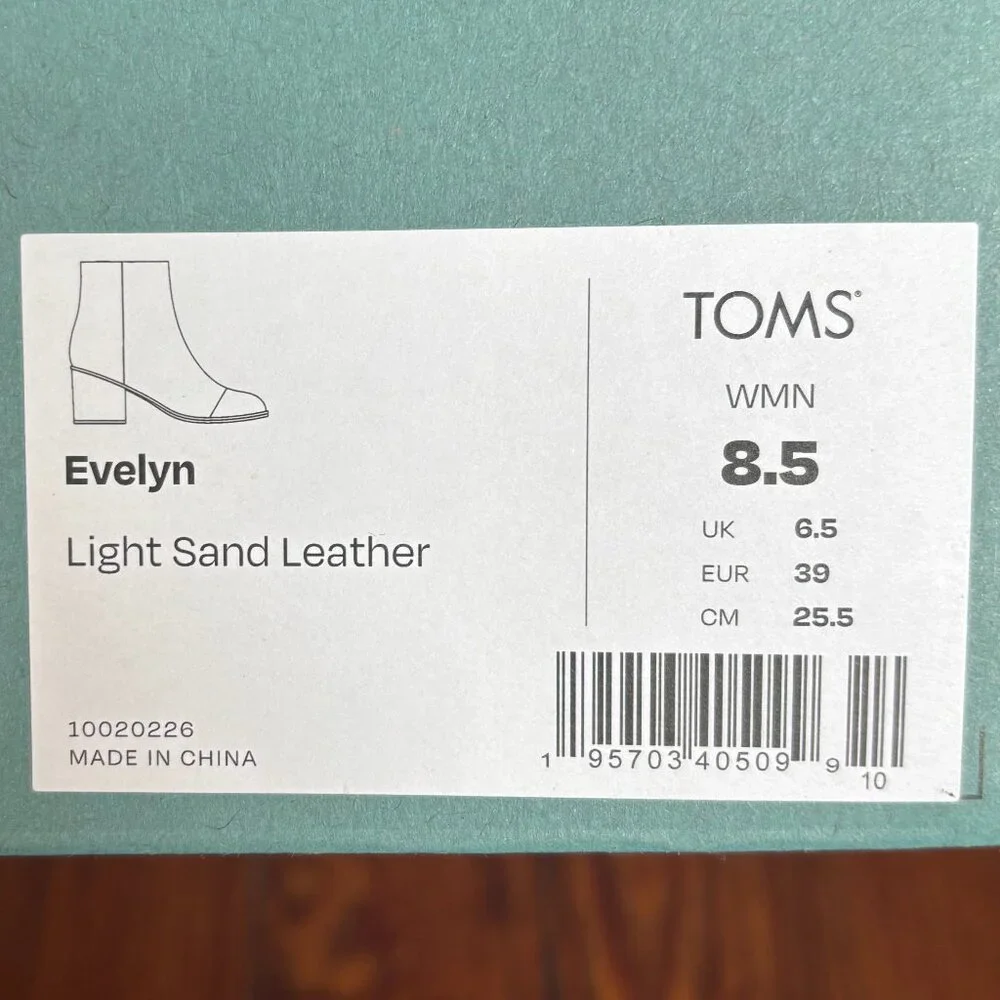 NIB Toms Evelyn Heeled Boot in Light Sand Leather, Size 8.5 - Picture 8 of 8